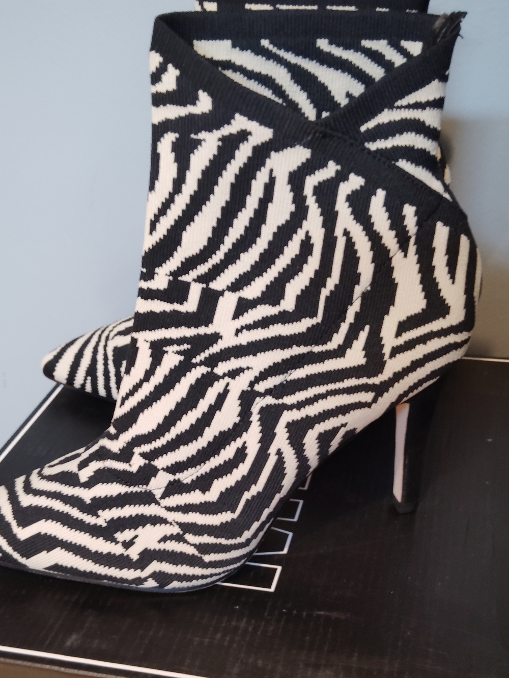 MIA  Zebra-Print Pointed Toe Stiletto Ankle Boots NIB $118 7